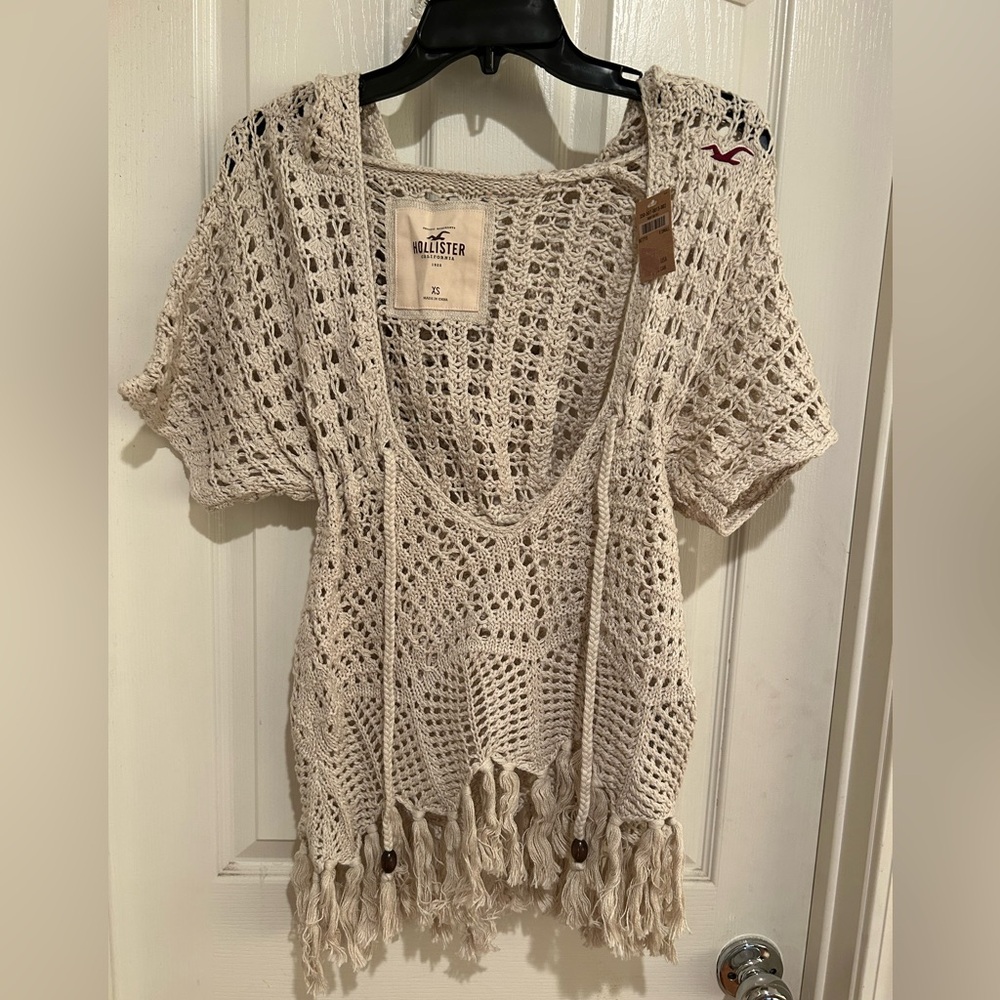Hollister Beige Crochet Fringe Top